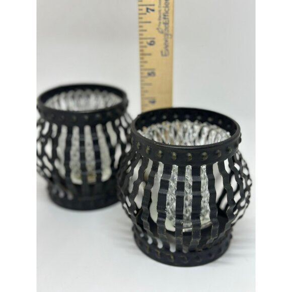 VTG 3.5″ Black Metal Cage Candle Holder – MCM Gothic-Style Clear Votive Accent - Picture 7 of 7